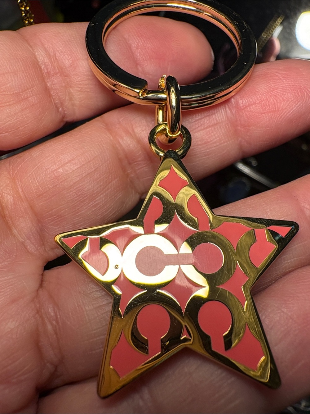 COACH Coral Star Keyring with Gold-Tone Logo Hardware